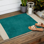 Teal Rich Texture Linen Minimalist Art Outdoor Rug Gallery Image 2