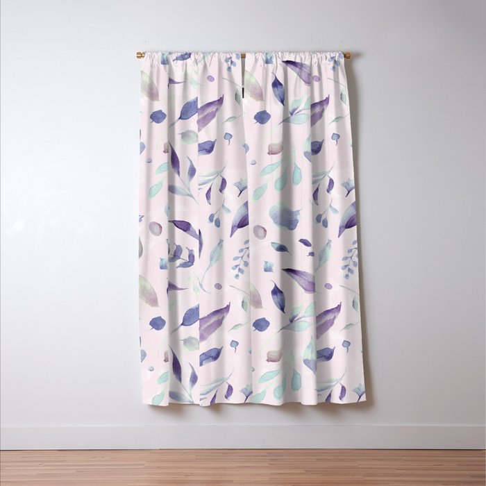 Modern blush pink navy blue purple watercolor floral Window Curtain Gallery Image 3