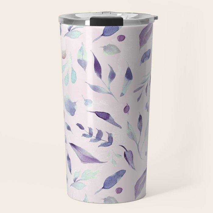 Modern blush pink navy blue purple watercolor floral Travel Mug Gallery Image 1