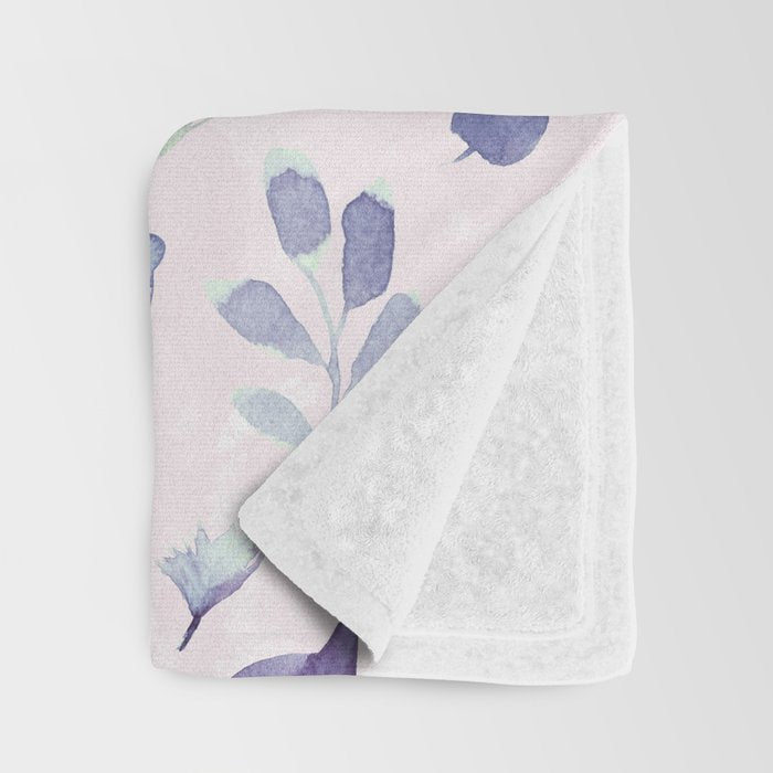 Modern blush pink navy blue purple watercolor floral Throw Blanket Gallery Image 3