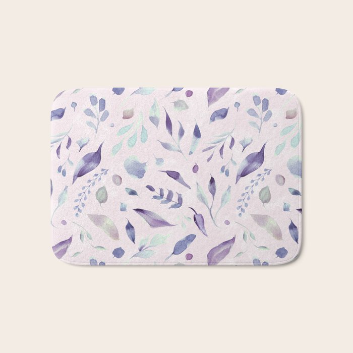 Modern blush pink navy blue purple watercolor floral Bath Mat Gallery Image 1