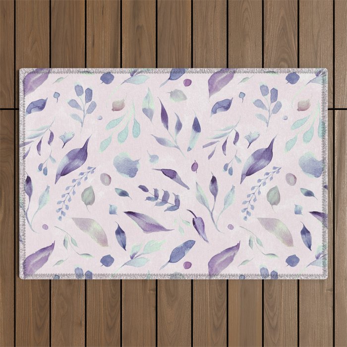 Modern blush pink navy blue purple watercolor floral Outdoor Rug Gallery Image 1