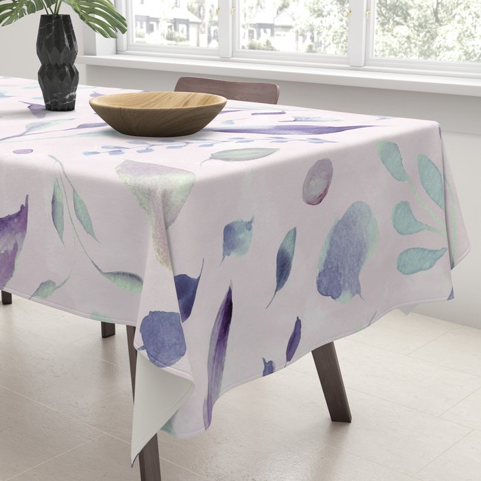 Modern blush pink navy blue purple watercolor floral Tablecloth Gallery Image 3