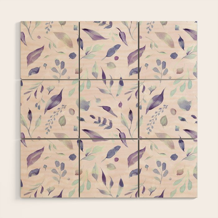 Modern blush pink navy blue purple watercolor floral Wood Wall Art Gallery Image 1