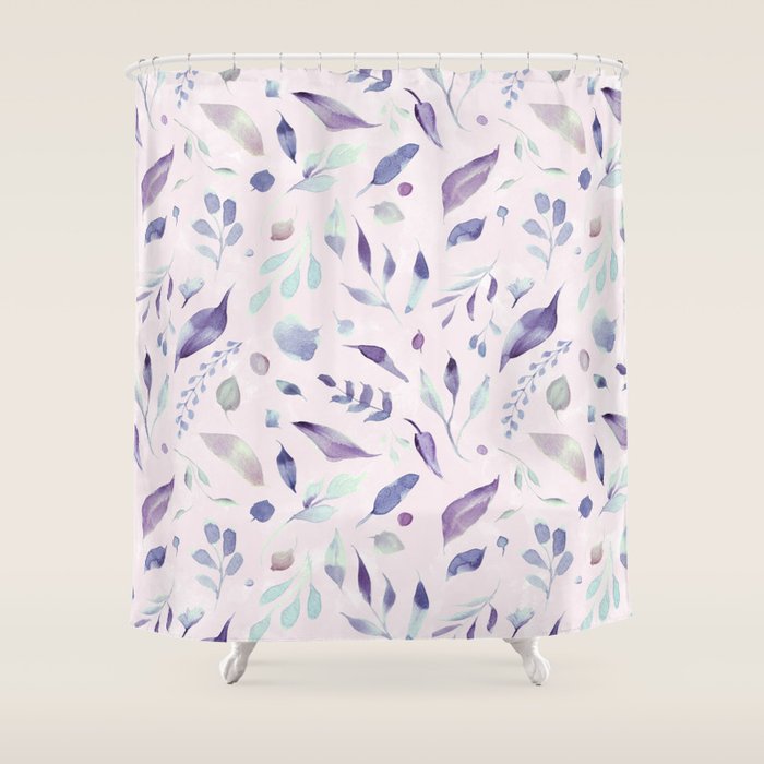 Modern blush pink navy blue purple watercolor floral Shower Curtain Gallery Image 1