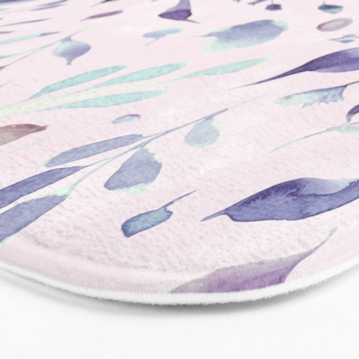Modern blush pink navy blue purple watercolor floral Bath Mat Gallery Image 3