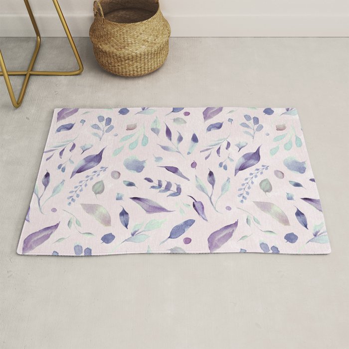 Modern blush pink navy blue purple watercolor floral Rug Gallery Image 1