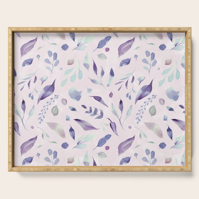 Modern blush pink navy blue purple watercolor floral Serving Tray Gallery Image 1