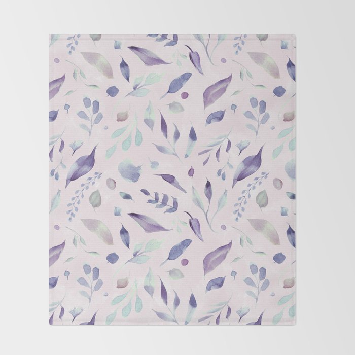 Modern blush pink navy blue purple watercolor floral Throw Blanket Gallery Image 2