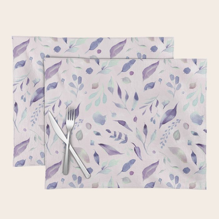 Modern blush pink navy blue purple watercolor floral Placemat Gallery Image 1