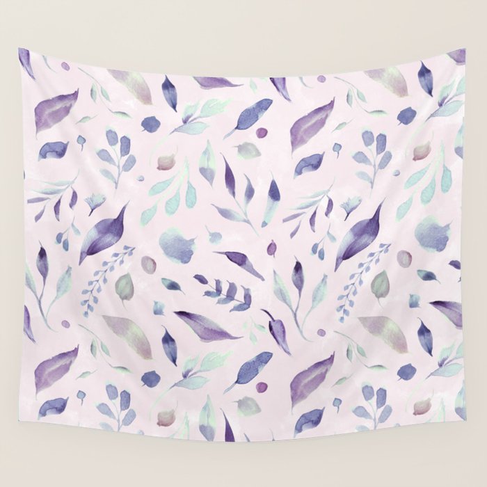Modern blush pink navy blue purple watercolor floral Wall Tapestry Gallery Image 4