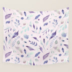 Modern blush pink navy blue purple watercolor floral Wall Tapestry Gallery Image 4