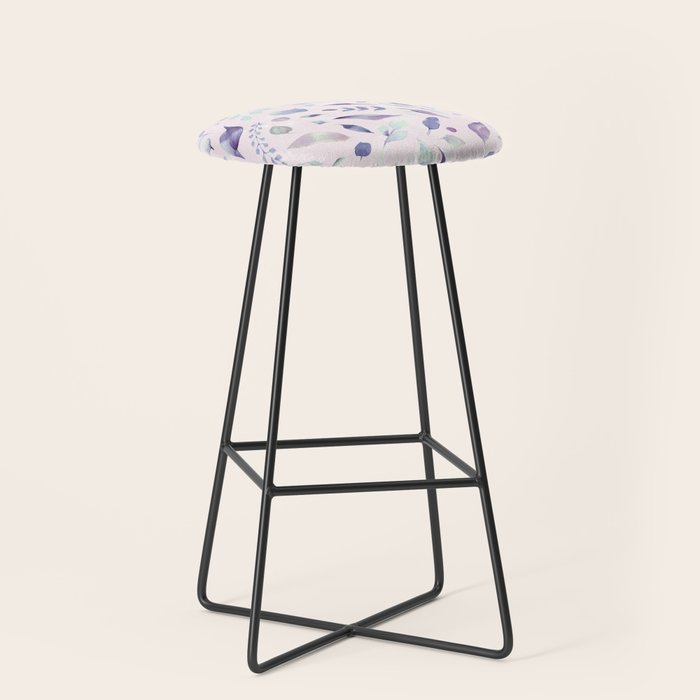 Modern blush pink navy blue purple watercolor floral Stool Gallery Image 1