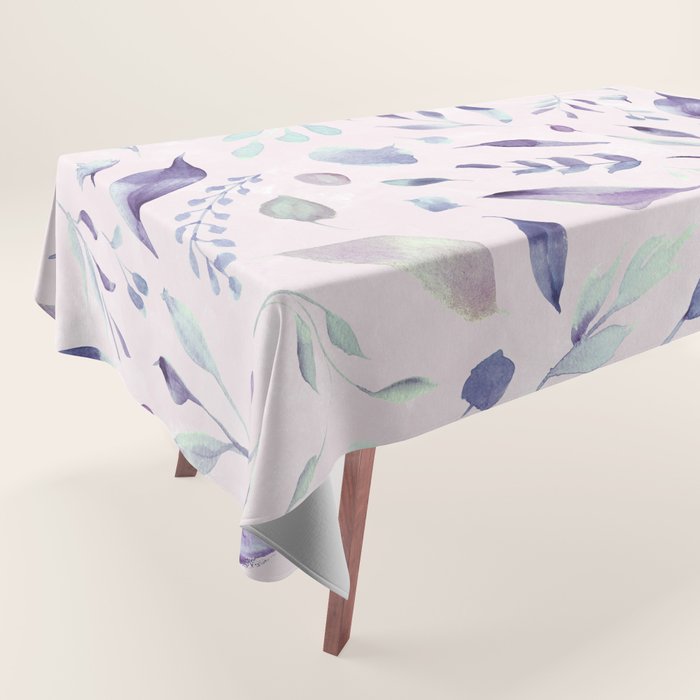Modern blush pink navy blue purple watercolor floral Tablecloth Gallery Image 1