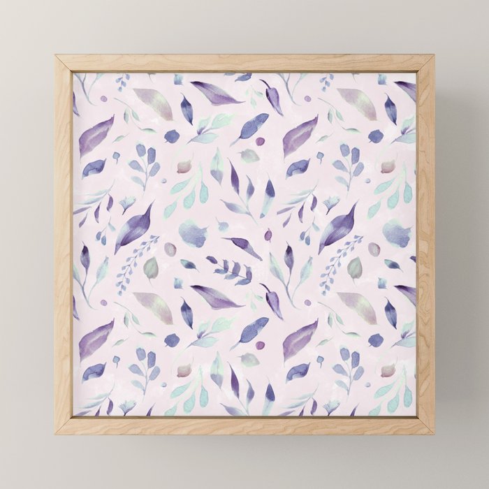 Modern blush pink navy blue purple watercolor floral Mini Art Print Gallery Image 1