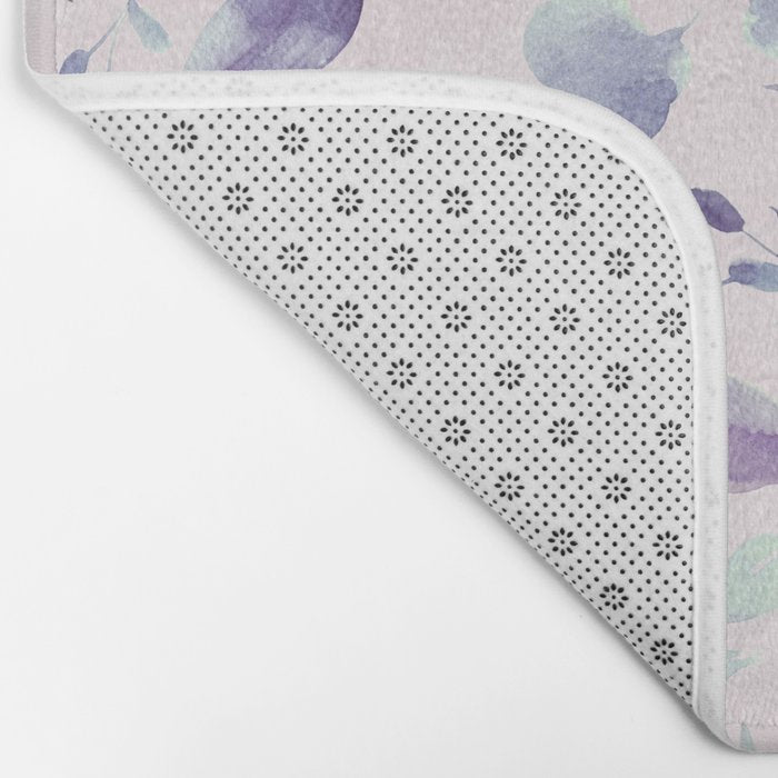 Modern blush pink navy blue purple watercolor floral Bath Mat Gallery Image 2