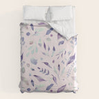 Modern blush pink navy blue purple watercolor floral Duvet Cover Gallery Image 6