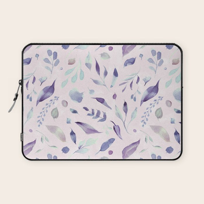 Modern blush pink navy blue purple watercolor floral Laptop Sleeve Gallery Image 1