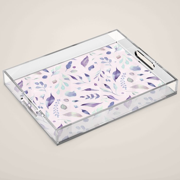 Modern blush pink navy blue purple watercolor floral Acrylic Tray Gallery Image 1