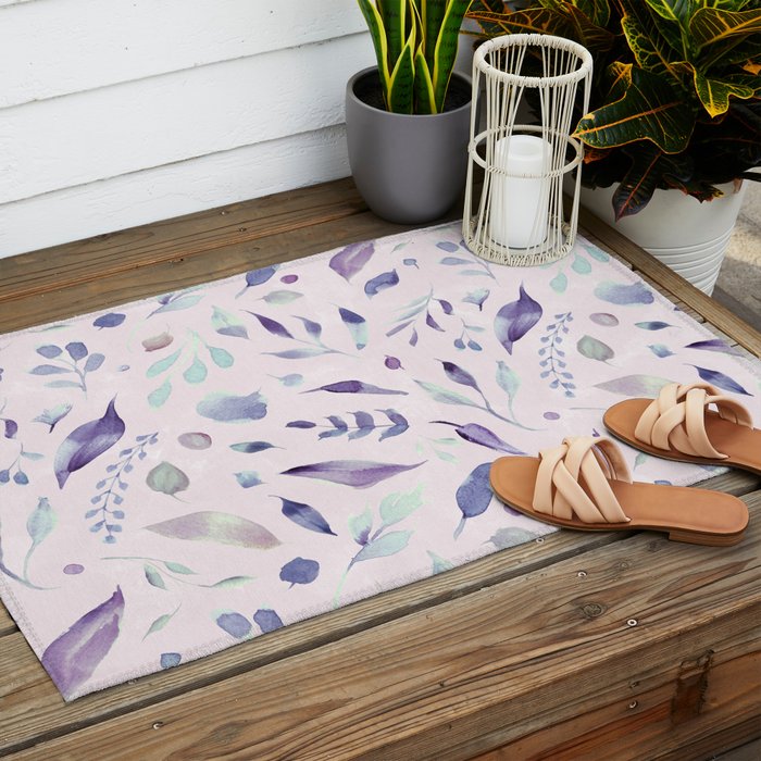 Modern blush pink navy blue purple watercolor floral Outdoor Rug Gallery Image 2