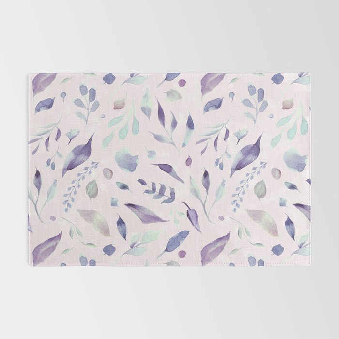 Modern blush pink navy blue purple watercolor floral Rug Gallery Image 2