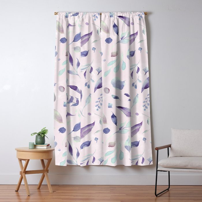 Modern blush pink navy blue purple watercolor floral Window Curtain Gallery Image 1