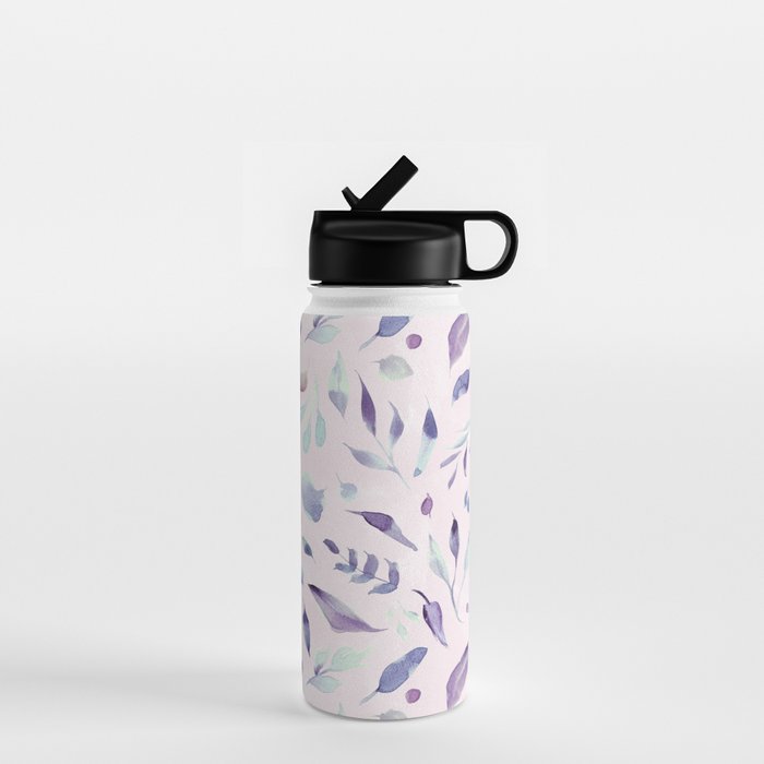 Modern blush pink navy blue purple watercolor floral Water Bottle Gallery Image 1