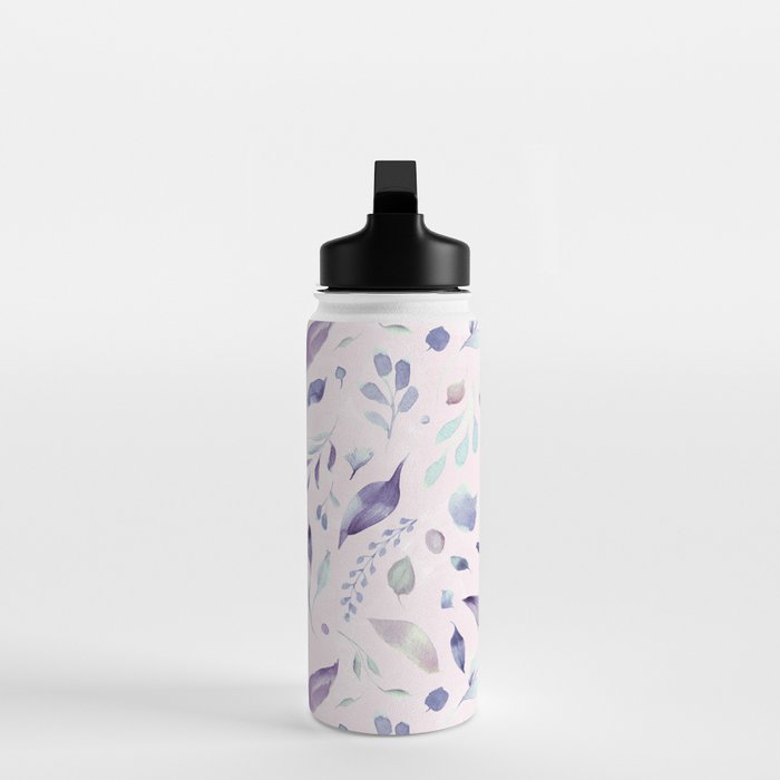 Modern blush pink navy blue purple watercolor floral Water Bottle Gallery Image 3