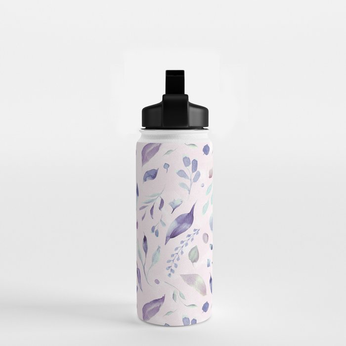 Modern blush pink navy blue purple watercolor floral Water Bottle Gallery Image 2
