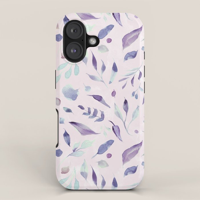 Modern blush pink navy blue purple watercolor floral iPhone Case Gallery Image 1
