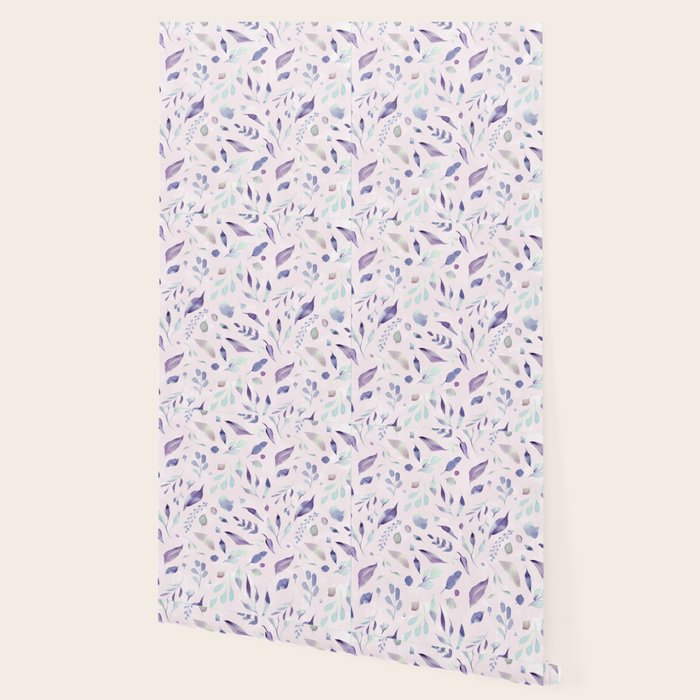 Modern blush pink navy blue purple watercolor floral Wallpaper Gallery Image 2