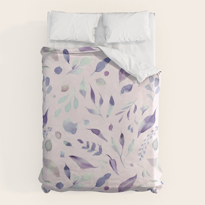 Modern blush pink navy blue purple watercolor floral Duvet Cover Gallery Image 1