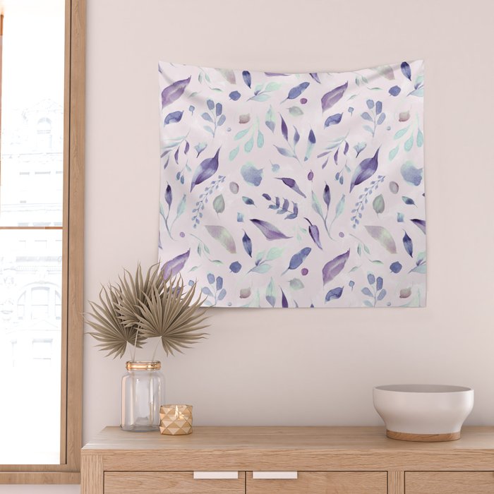 Modern blush pink navy blue purple watercolor floral Wall Tapestry Gallery Image 2