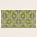 Mid Century Modern Atomic Stars Retro Checkered Starburst Pattern in Vintage Olive Green Tones Desk Mat Gallery Image 3