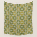 Mid Century Modern Atomic Stars Retro Checkered Starburst Pattern in Vintage Olive Green Tones Wall Tapestry Gallery Image 4