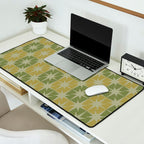 Mid Century Modern Atomic Stars Retro Checkered Starburst Pattern in Vintage Olive Green Tones Desk Mat Gallery Image 2