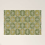 Mid Century Modern Atomic Stars Retro Checkered Starburst Pattern in Vintage Olive Green Tones Welcome Mat Gallery Image 1