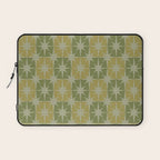 Mid Century Modern Atomic Stars Retro Checkered Starburst Pattern in Vintage Olive Green Tones Laptop Sleeve Gallery Image 1