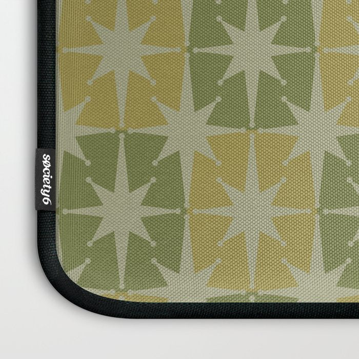 Mid Century Modern Atomic Stars Retro Checkered Starburst Pattern in Vintage Olive Green Tones Laptop Sleeve Gallery Image 3