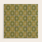 Mid Century Modern Atomic Stars Retro Checkered Starburst Pattern in Vintage Olive Green Tones Wood Wall Art Gallery Image 1