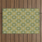 Mid Century Modern Atomic Stars Retro Checkered Starburst Pattern in Vintage Olive Green Tones Outdoor Rug Gallery Image 1