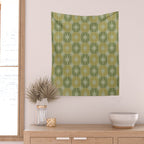 Mid Century Modern Atomic Stars Retro Checkered Starburst Pattern in Vintage Olive Green Tones Wall Tapestry Gallery Image 2
