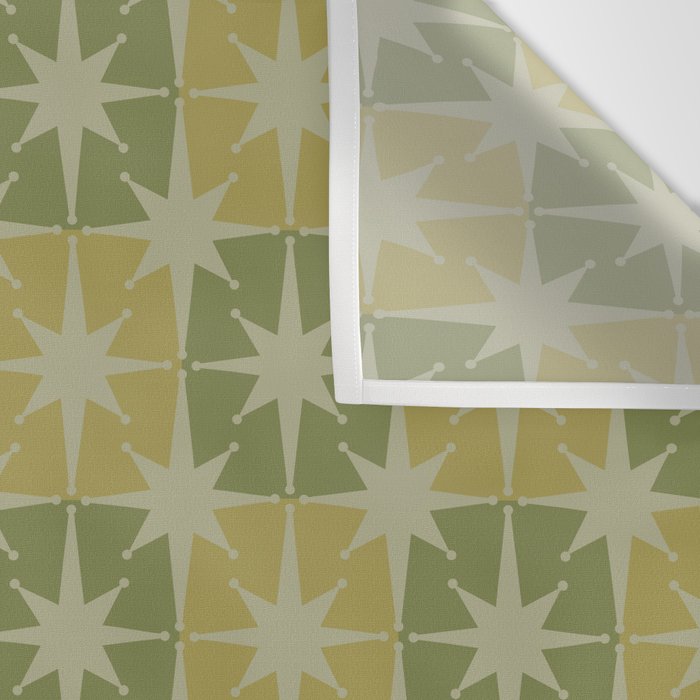 Mid Century Modern Atomic Stars Retro Checkered Starburst Pattern in Vintage Olive Green Tones Wall Tapestry Gallery Image 3