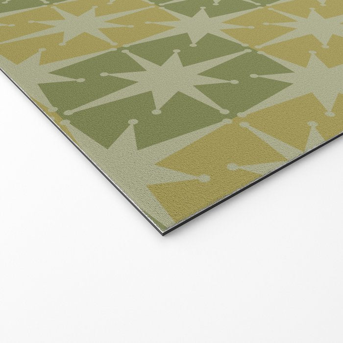 Mid Century Modern Atomic Stars Retro Checkered Starburst Pattern in Vintage Olive Green Tones Welcome Mat Gallery Image 2