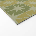 Mid Century Modern Atomic Stars Retro Checkered Starburst Pattern in Vintage Olive Green Tones Welcome Mat Gallery Image 2