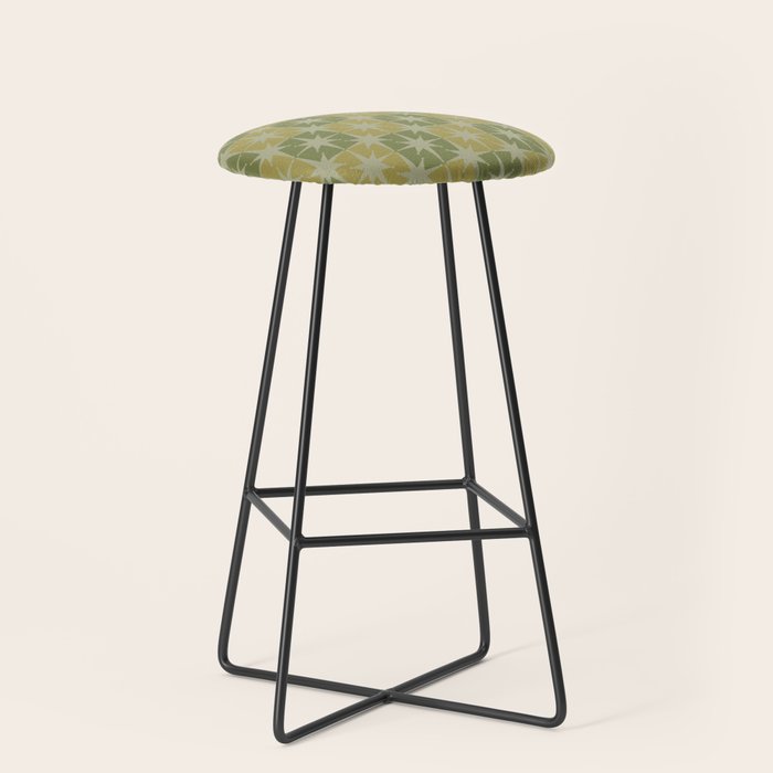 Mid Century Modern Atomic Stars Retro Checkered Starburst Pattern in Vintage Olive Green Tones Stool Gallery Image 1