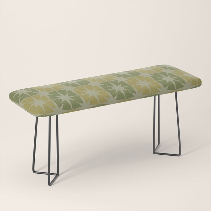 Mid Century Modern Atomic Stars Retro Checkered Starburst Pattern in Vintage Olive Green Tones Bench Gallery Image 1
