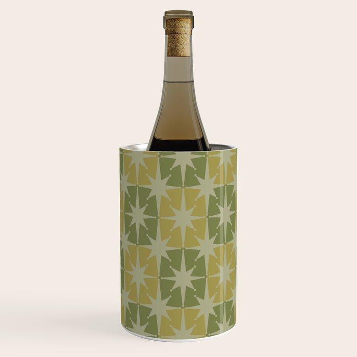 Mid Century Modern Atomic Stars Retro Checkered Starburst Pattern in Vintage Olive Green Tones Wine Chiller Gallery Image 3