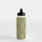 Mid Century Modern Atomic Stars Retro Checkered Starburst Pattern in Vintage Olive Green Tones Water Bottle Gallery Image 3