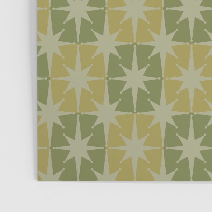 Mid Century Modern Atomic Stars Retro Checkered Starburst Pattern in Vintage Olive Green Tones Poster Gallery Image 3
